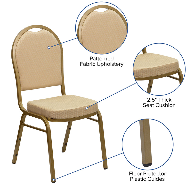 SINGLEWAVE Series Dome Back Stacking Banquet Chair in Beige Patterned Fabric - Gold Frame