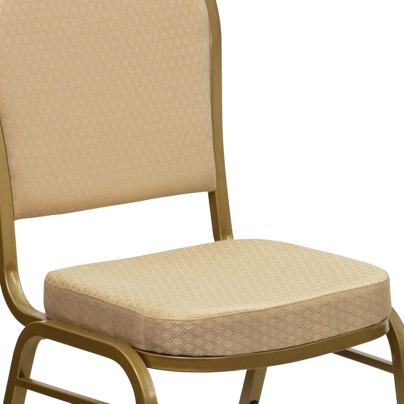 SINGLEWAVE Series Dome Back Stacking Banquet Chair in Beige Patterned Fabric - Gold Frame