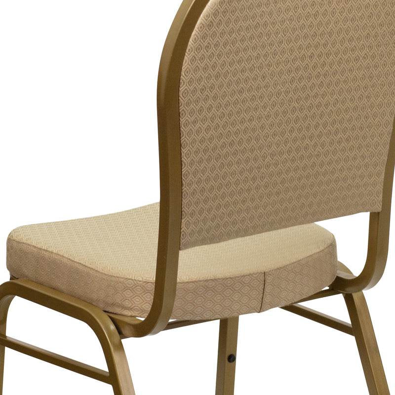 SINGLEWAVE Series Dome Back Stacking Banquet Chair in Beige Patterned Fabric - Gold Frame