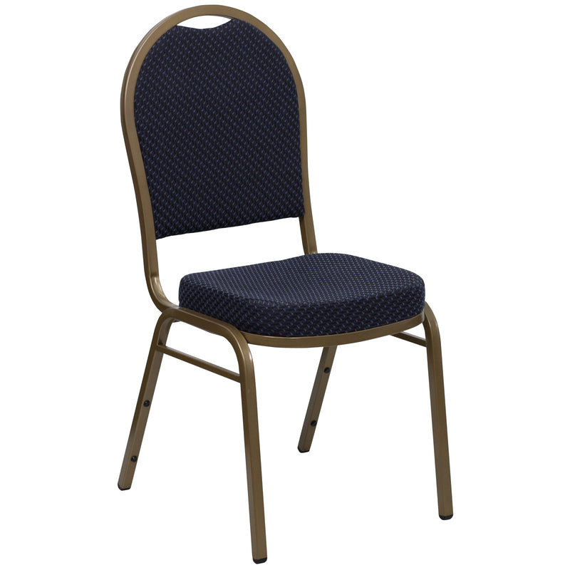 SINGLEWAVE Series Dome Back Stacking Banquet Chair in Navy Patterned Fabric - Gold Frame