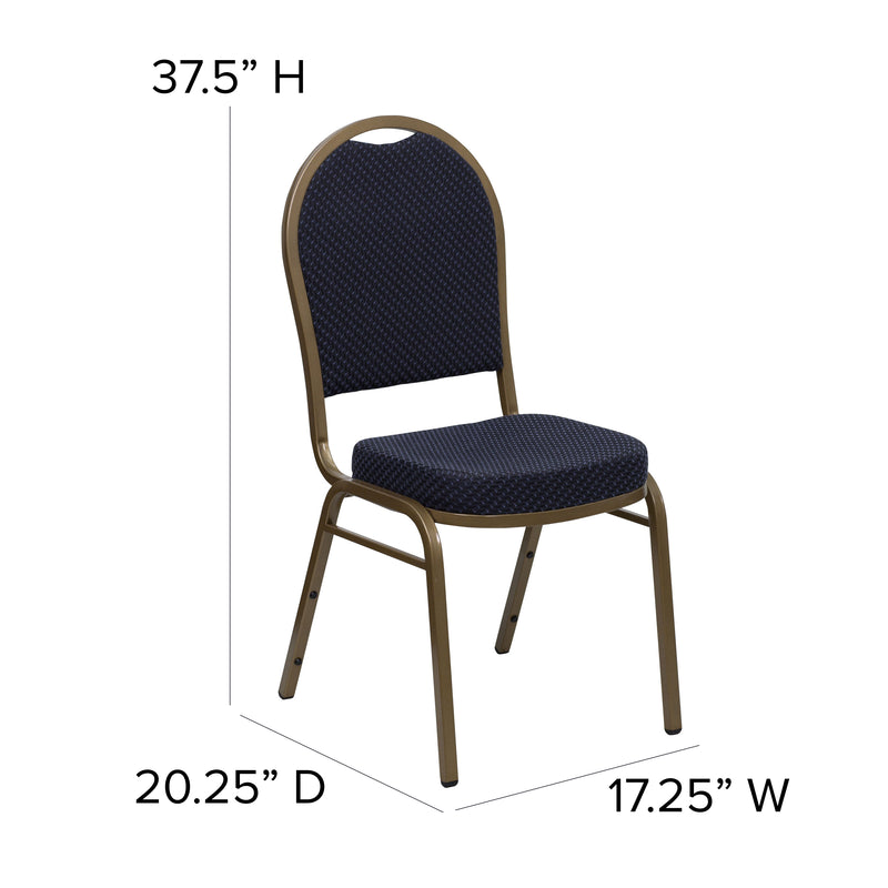 SINGLEWAVE Series Dome Back Stacking Banquet Chair in Navy Patterned Fabric - Gold Frame