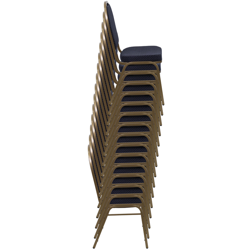 SINGLEWAVE Series Dome Back Stacking Banquet Chair in Navy Patterned Fabric - Gold Frame