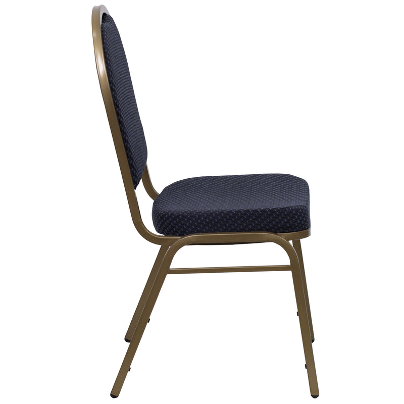 SINGLEWAVE Series Dome Back Stacking Banquet Chair in Navy Patterned Fabric - Gold Frame