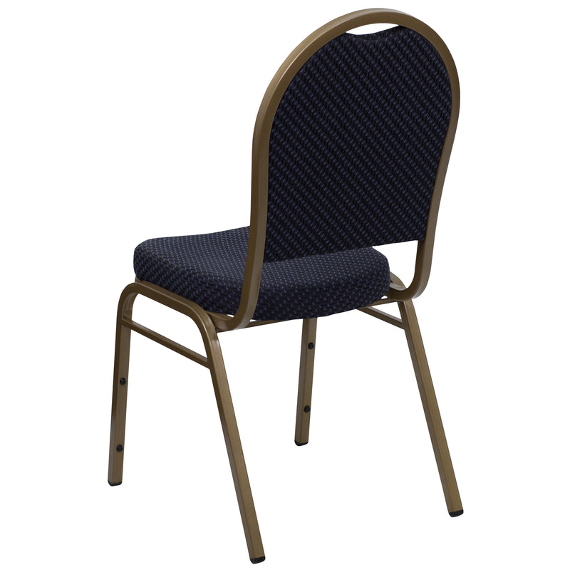 SINGLEWAVE Series Dome Back Stacking Banquet Chair in Navy Patterned Fabric - Gold Frame