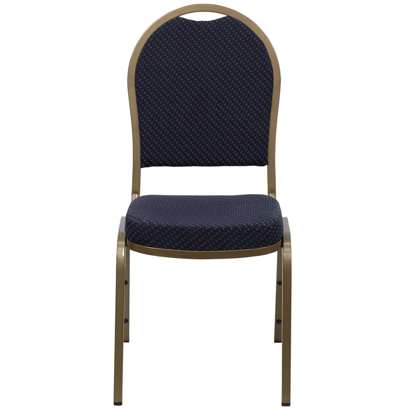 SINGLEWAVE Series Dome Back Stacking Banquet Chair in Navy Patterned Fabric - Gold Frame