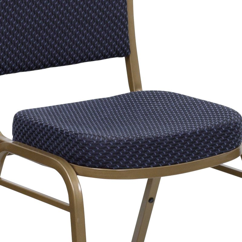 SINGLEWAVE Series Dome Back Stacking Banquet Chair in Navy Patterned Fabric - Gold Frame