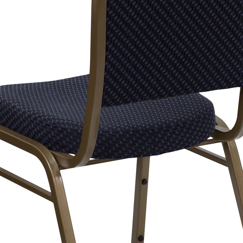 SINGLEWAVE Series Dome Back Stacking Banquet Chair in Navy Patterned Fabric - Gold Frame