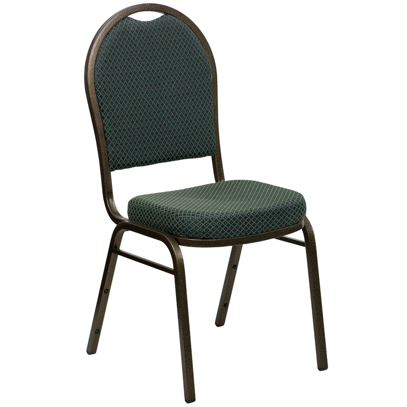 SINGLEWAVE Series Dome Back Stacking Banquet Chair in Green Patterned Fabric - Gold Vein Frame