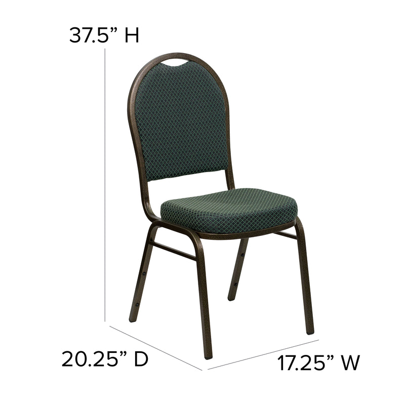 SINGLEWAVE Series Dome Back Stacking Banquet Chair in Green Patterned Fabric - Gold Vein Frame