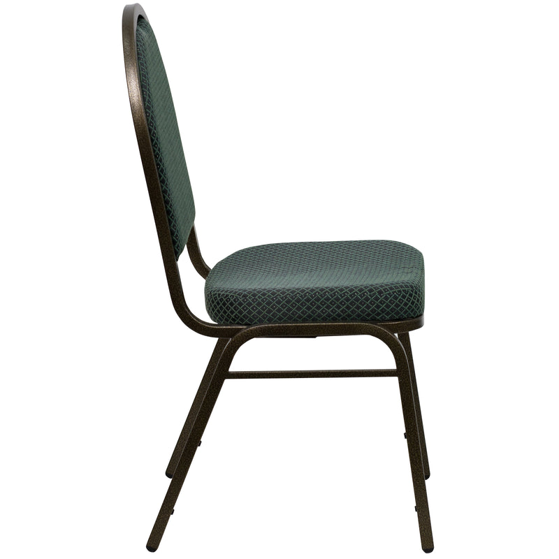 SINGLEWAVE Series Dome Back Stacking Banquet Chair in Green Patterned Fabric - Gold Vein Frame