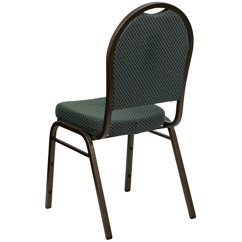 SINGLEWAVE Series Dome Back Stacking Banquet Chair in Green Patterned Fabric - Gold Vein Frame