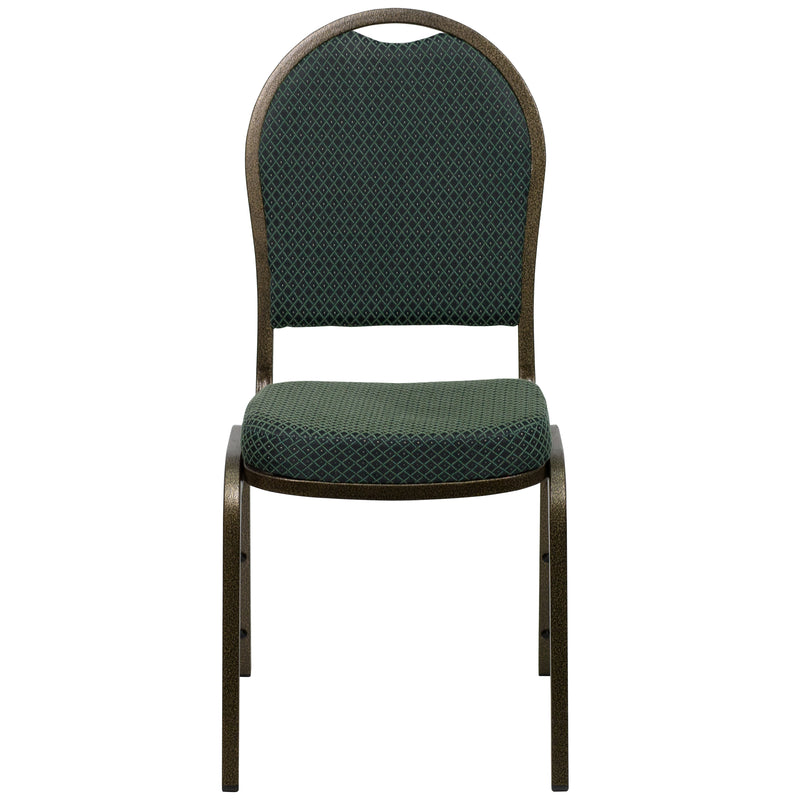 SINGLEWAVE Series Dome Back Stacking Banquet Chair in Green Patterned Fabric - Gold Vein Frame