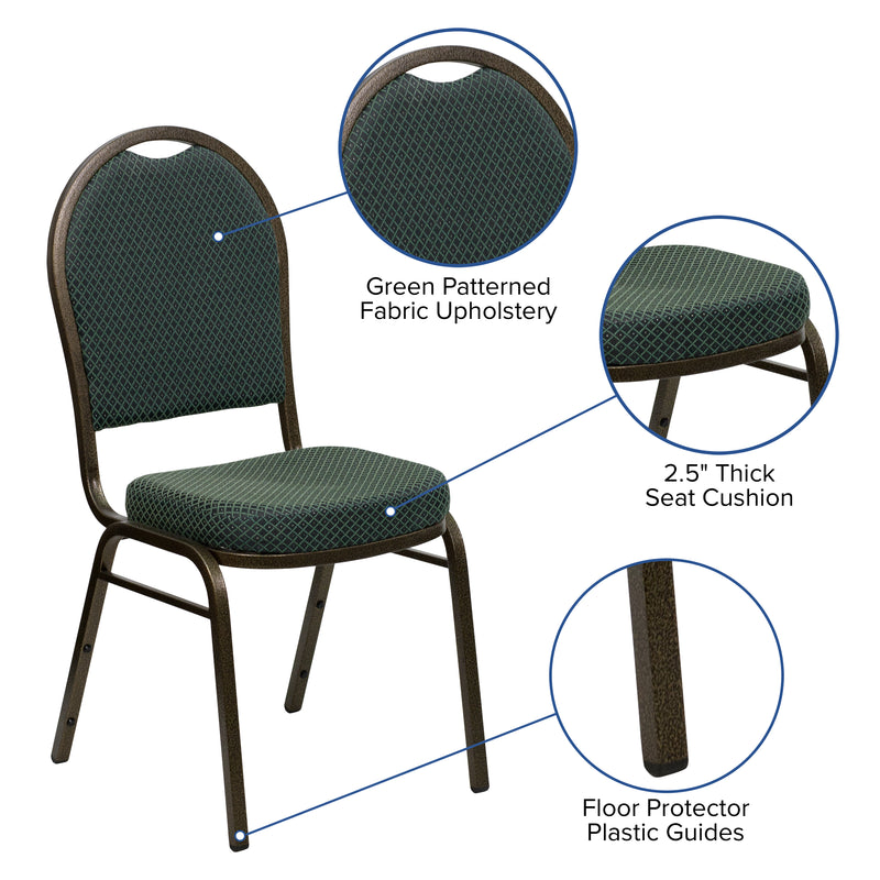 SINGLEWAVE Series Dome Back Stacking Banquet Chair in Green Patterned Fabric - Gold Vein Frame