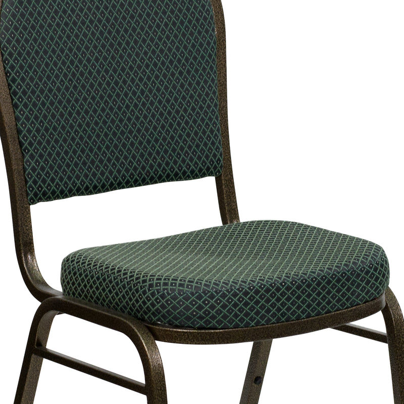 SINGLEWAVE Series Dome Back Stacking Banquet Chair in Green Patterned Fabric - Gold Vein Frame