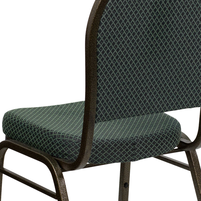 SINGLEWAVE Series Dome Back Stacking Banquet Chair in Green Patterned Fabric - Gold Vein Frame