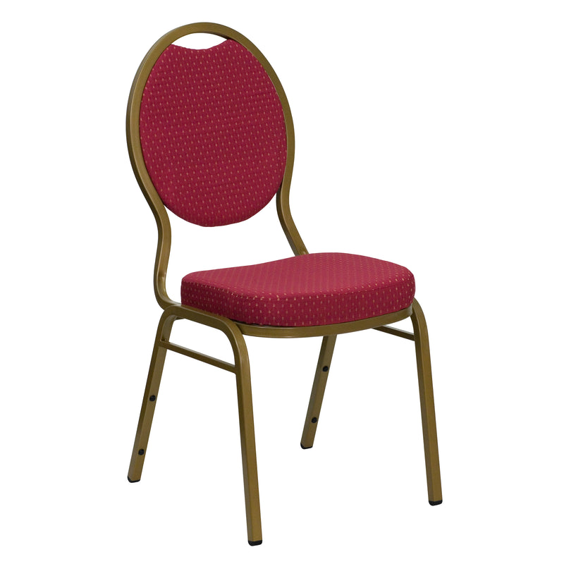 SINGLEWAVE Series Teardrop Back Stacking Banquet Chair in Burgundy Patterned Fabric - Gold Frame