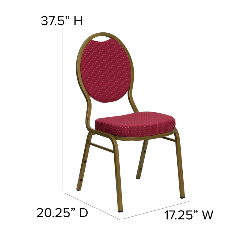 SINGLEWAVE Series Teardrop Back Stacking Banquet Chair in Burgundy Patterned Fabric - Gold Frame