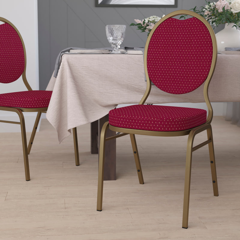 SINGLEWAVE Series Teardrop Back Stacking Banquet Chair in Burgundy Patterned Fabric - Gold Frame