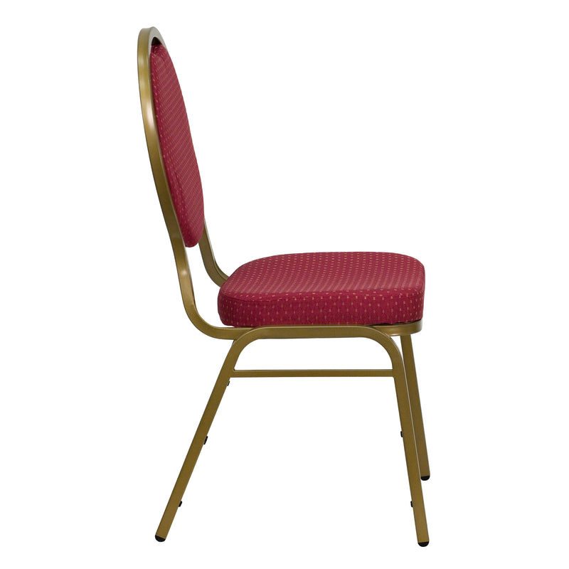 SINGLEWAVE Series Teardrop Back Stacking Banquet Chair in Burgundy Patterned Fabric - Gold Frame