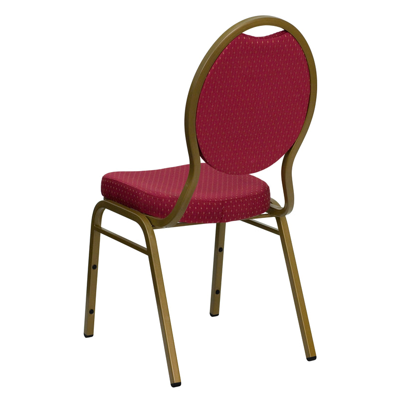 SINGLEWAVE Series Teardrop Back Stacking Banquet Chair in Burgundy Patterned Fabric - Gold Frame