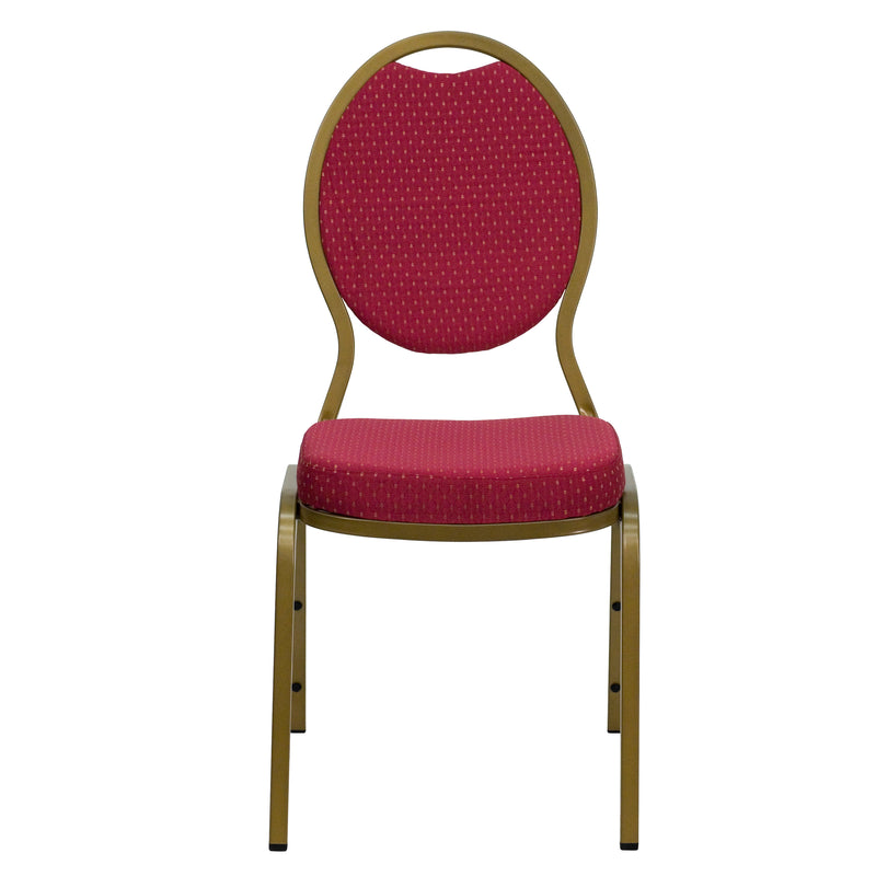 SINGLEWAVE Series Teardrop Back Stacking Banquet Chair in Burgundy Patterned Fabric - Gold Frame