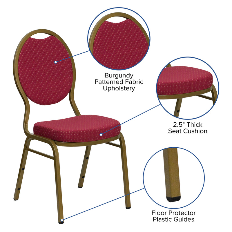 SINGLEWAVE Series Teardrop Back Stacking Banquet Chair in Burgundy Patterned Fabric - Gold Frame