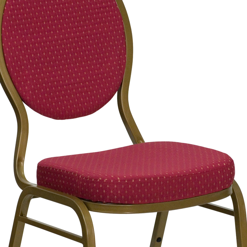 SINGLEWAVE Series Teardrop Back Stacking Banquet Chair in Burgundy Patterned Fabric - Gold Frame