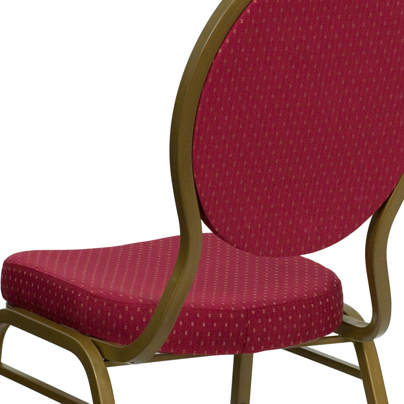 SINGLEWAVE Series Teardrop Back Stacking Banquet Chair in Burgundy Patterned Fabric - Gold Frame