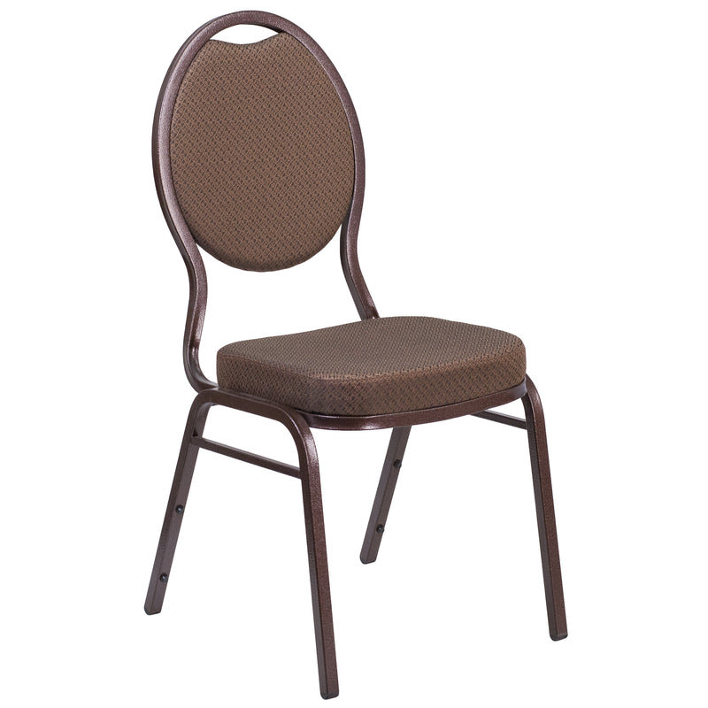 SINGLEWAVE Series Teardrop Back Stacking Banquet Chair in Brown Patterned Fabric - Copper Vein Frame