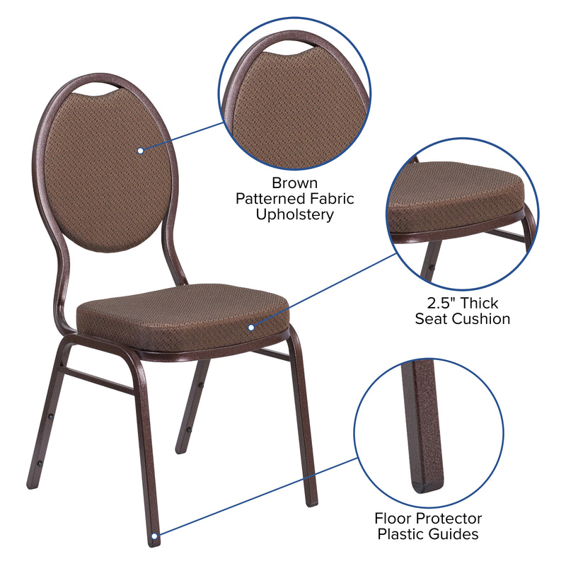 SINGLEWAVE Series Teardrop Back Stacking Banquet Chair in Brown Patterned Fabric - Copper Vein Frame