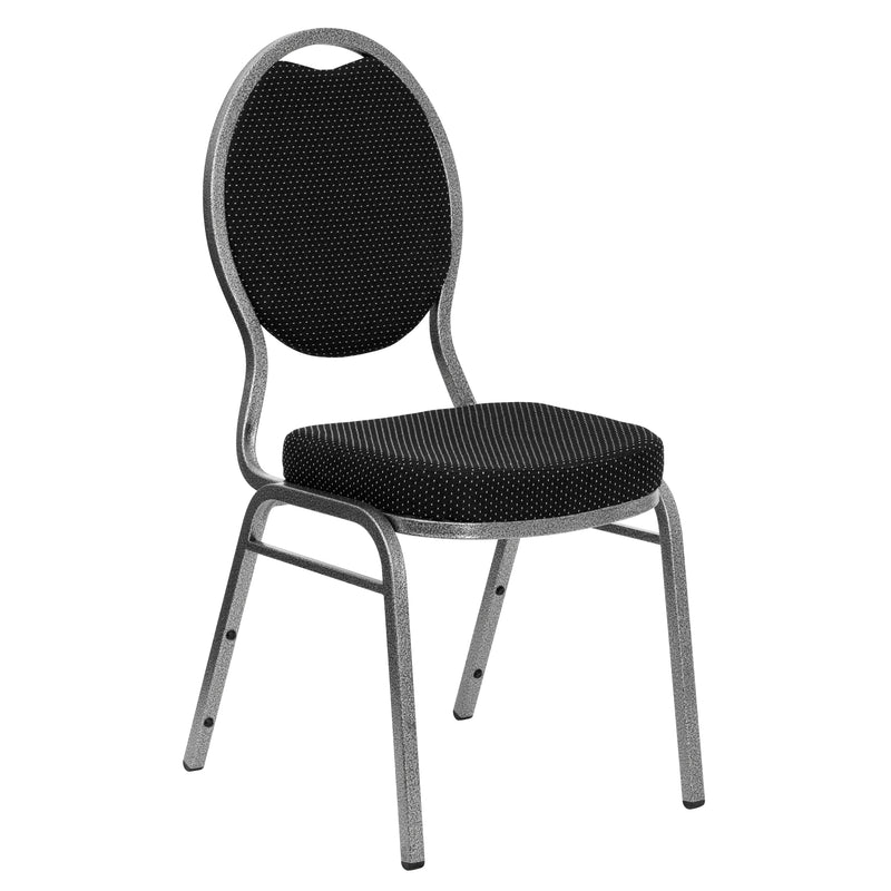 SINGLEWAVE Series Teardrop Back Stacking Banquet Chair in Black Patterned Fabric - Silver Vein Frame