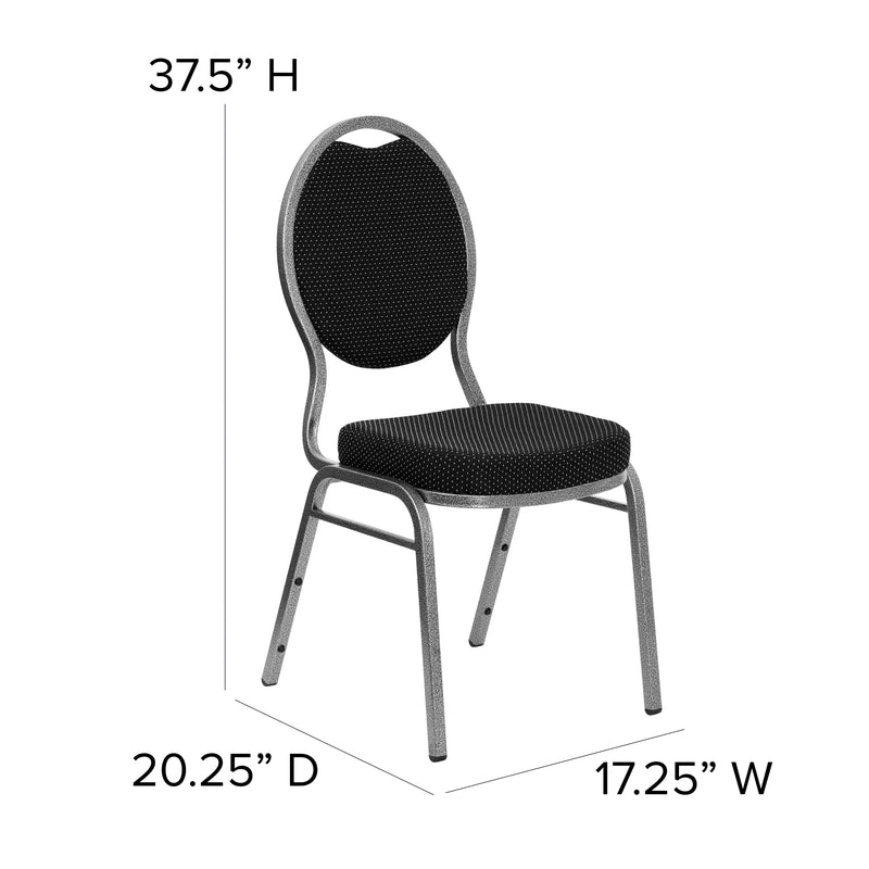 SINGLEWAVE Series Teardrop Back Stacking Banquet Chair in Black Patterned Fabric - Silver Vein Frame