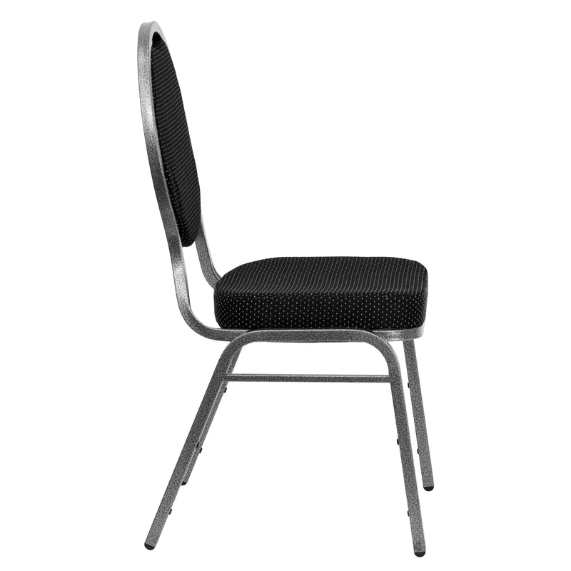 SINGLEWAVE Series Teardrop Back Stacking Banquet Chair in Black Patterned Fabric - Silver Vein Frame