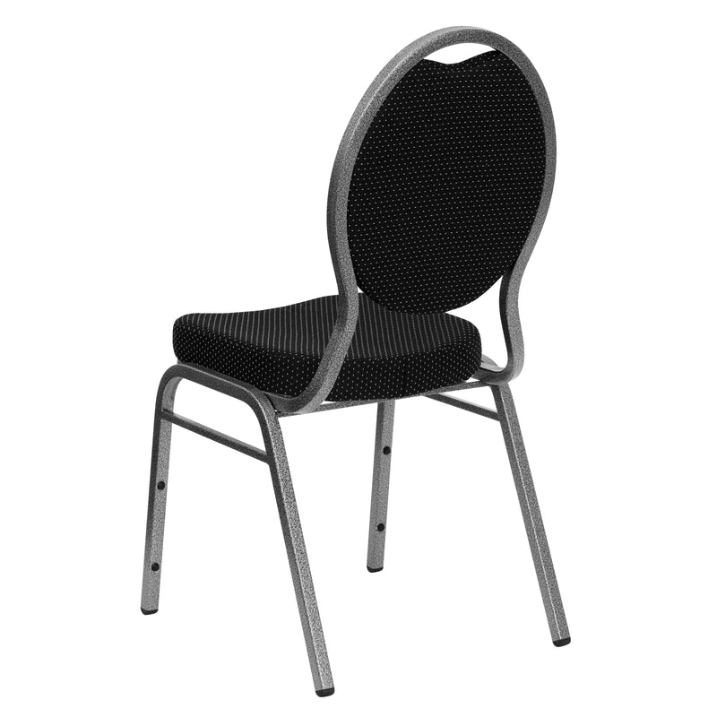 SINGLEWAVE Series Teardrop Back Stacking Banquet Chair in Black Patterned Fabric - Silver Vein Frame