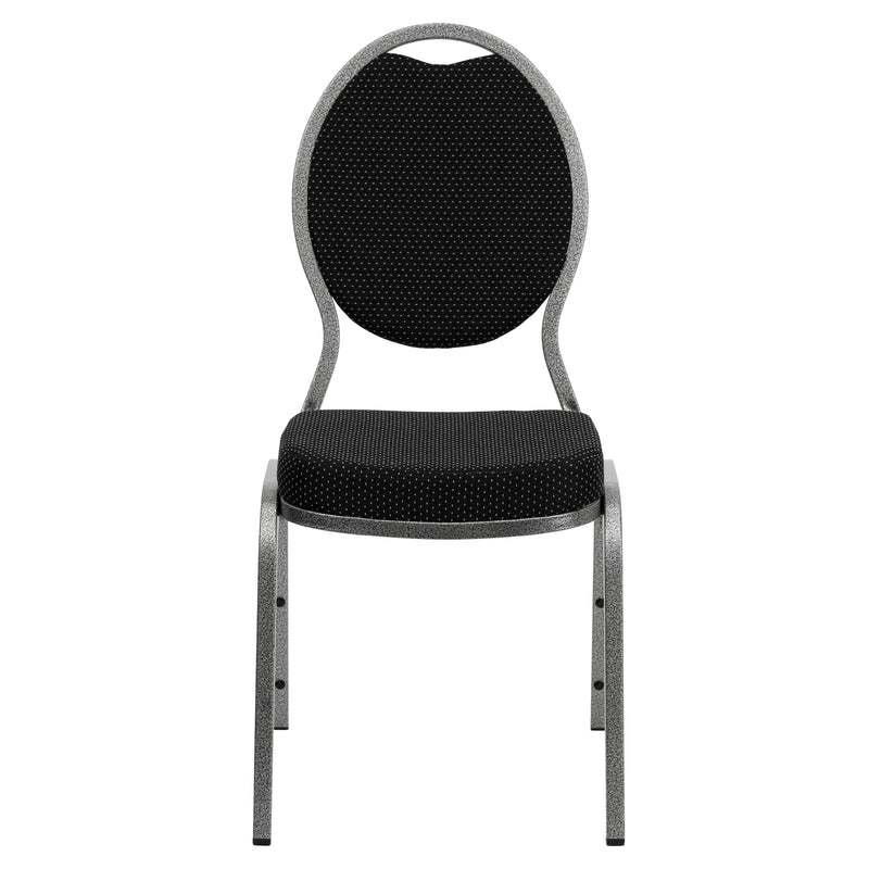 SINGLEWAVE Series Teardrop Back Stacking Banquet Chair in Black Patterned Fabric - Silver Vein Frame