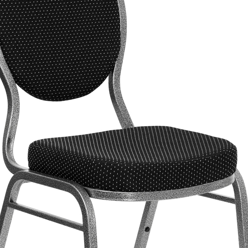 SINGLEWAVE Series Teardrop Back Stacking Banquet Chair in Black Patterned Fabric - Silver Vein Frame