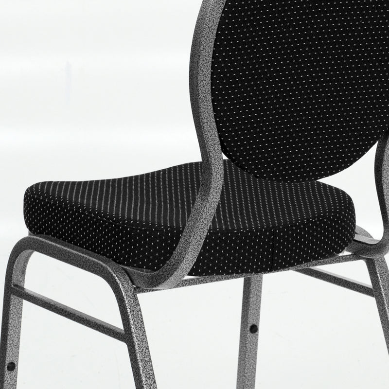 SINGLEWAVE Series Teardrop Back Stacking Banquet Chair in Black Patterned Fabric - Silver Vein Frame