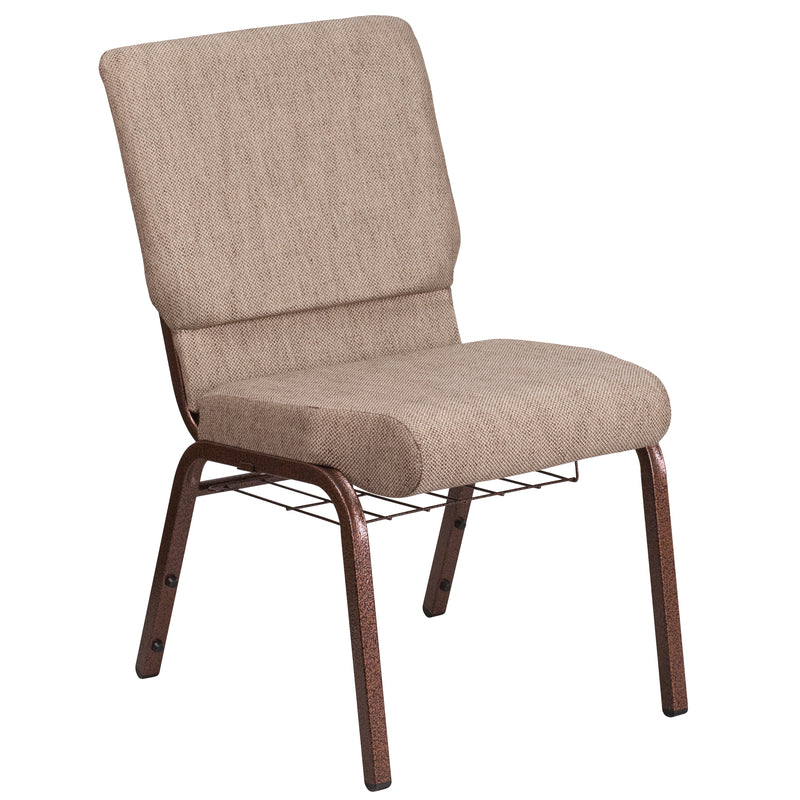 SINGLEWAVE Series 18.5''W Church Chair in Beige Fabric with Book Rack - Copper Vein Frame