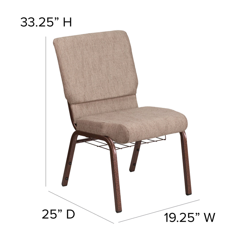 SINGLEWAVE Series 18.5''W Church Chair in Beige Fabric with Book Rack - Copper Vein Frame