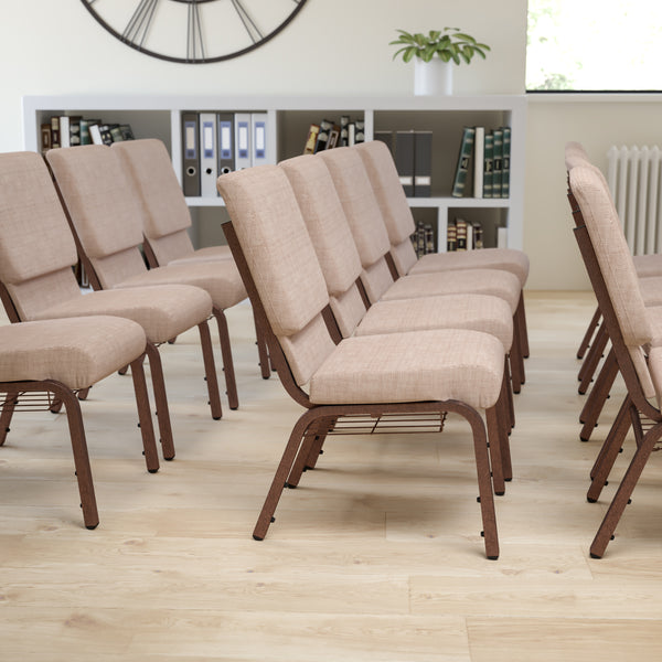 SINGLEWAVE Series 18.5''W Church Chair in Beige Fabric with Book Rack - Copper Vein Frame