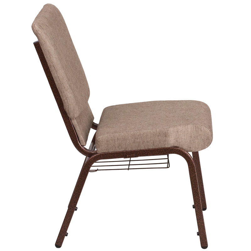 SINGLEWAVE Series 18.5''W Church Chair in Beige Fabric with Book Rack - Copper Vein Frame