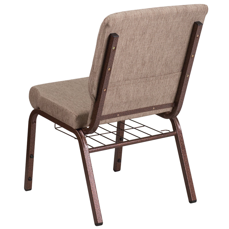 SINGLEWAVE Series 18.5''W Church Chair in Beige Fabric with Book Rack - Copper Vein Frame