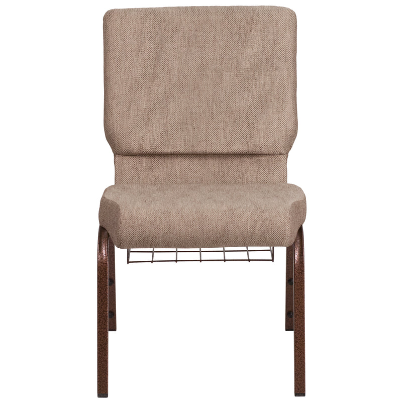 SINGLEWAVE Series 18.5''W Church Chair in Beige Fabric with Book Rack - Copper Vein Frame