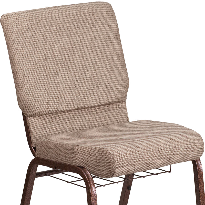 SINGLEWAVE Series 18.5''W Church Chair in Beige Fabric with Book Rack - Copper Vein Frame