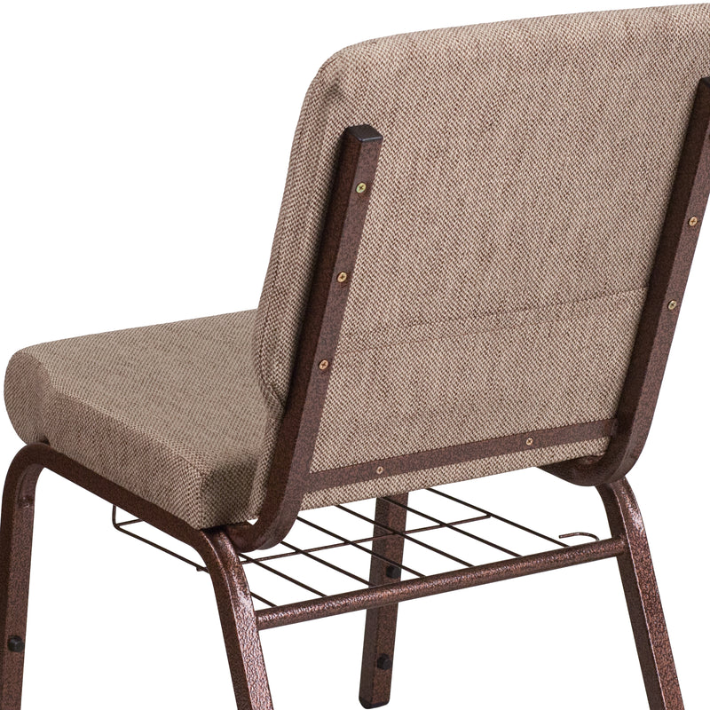 SINGLEWAVE Series 18.5''W Church Chair in Beige Fabric with Book Rack - Copper Vein Frame