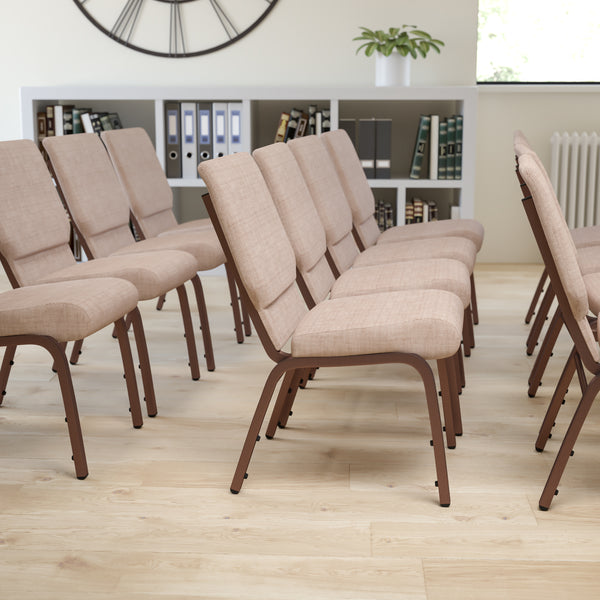 SINGLEWAVE Series 18.5''W Stacking Church Chair in Beige Fabric - Copper Vein Frame