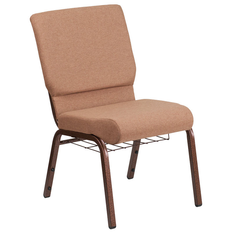 SINGLEWAVE Series 18.5''W Church Chair in Caramel Fabric with Cup Book Rack - Copper Vein Frame