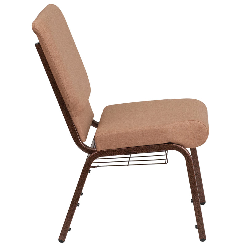 SINGLEWAVE Series 18.5''W Church Chair in Caramel Fabric with Cup Book Rack - Copper Vein Frame