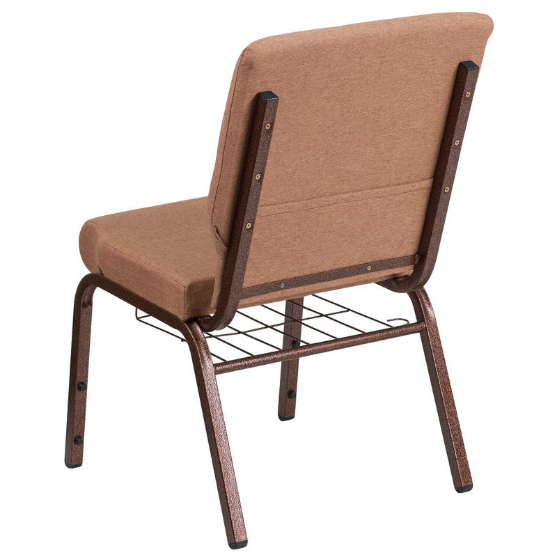 SINGLEWAVE Series 18.5''W Church Chair in Caramel Fabric with Cup Book Rack - Copper Vein Frame