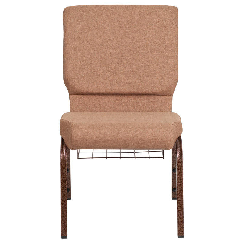 SINGLEWAVE Series 18.5''W Church Chair in Caramel Fabric with Cup Book Rack - Copper Vein Frame